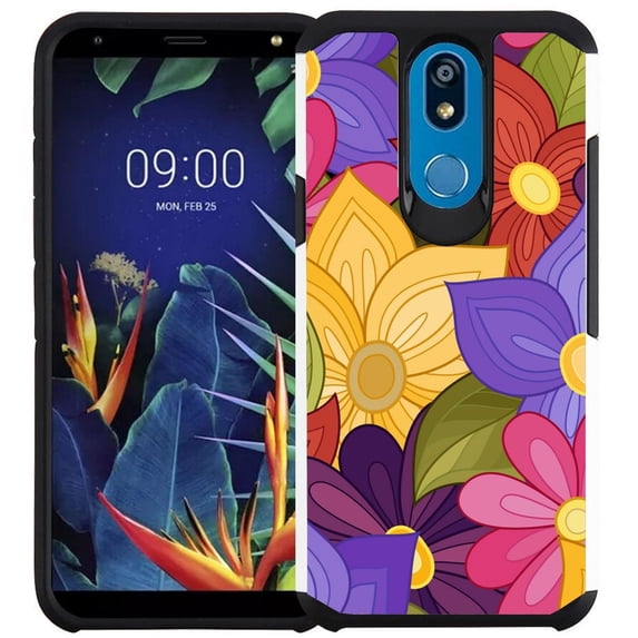 LG K40 / LG Solo 4G LTE / LG K12 Plus Phone Case - Colorful Design Hybrid Armor Case Shockproof Dual Layer Protective Phone Cover - Coloful Flower