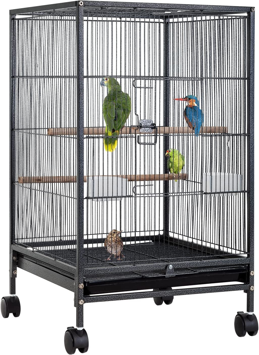 CL.HPAHKL 35 inch Height Bird Cage with Perches, Large Metal Rolling Bird Cages for Parakeets