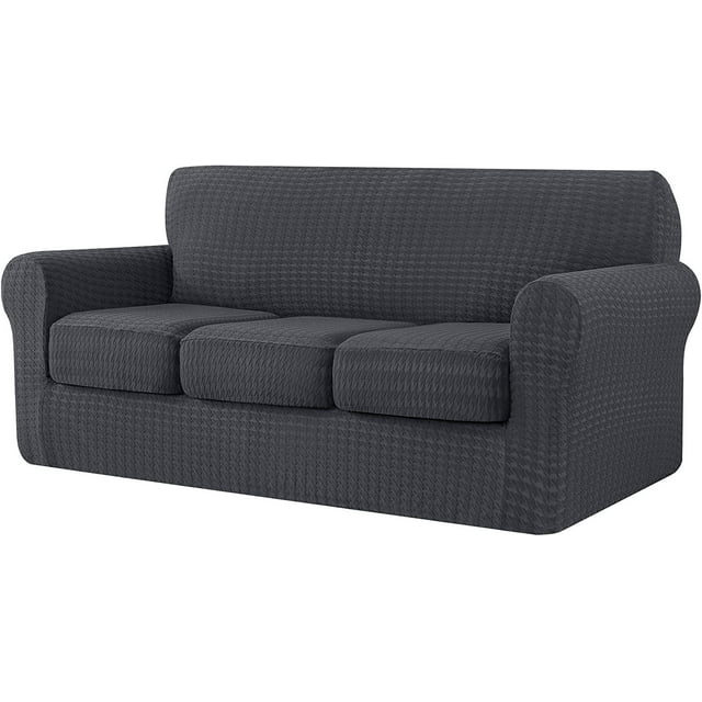 2024 Housse de Canapé Extensible Pied-de-Poule 4 Pcs Housse de Canapé avec Coussins Séparés Noir
