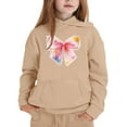 thumbnail image 4 of Tween Girls Hoodies Sweatshirts Young Girls Fashion Long Sleeve Hooded Sweatshirt With Bow Print Pocket Fall Winter Season Clothing Khaki Size 10-11T, 4 of 4