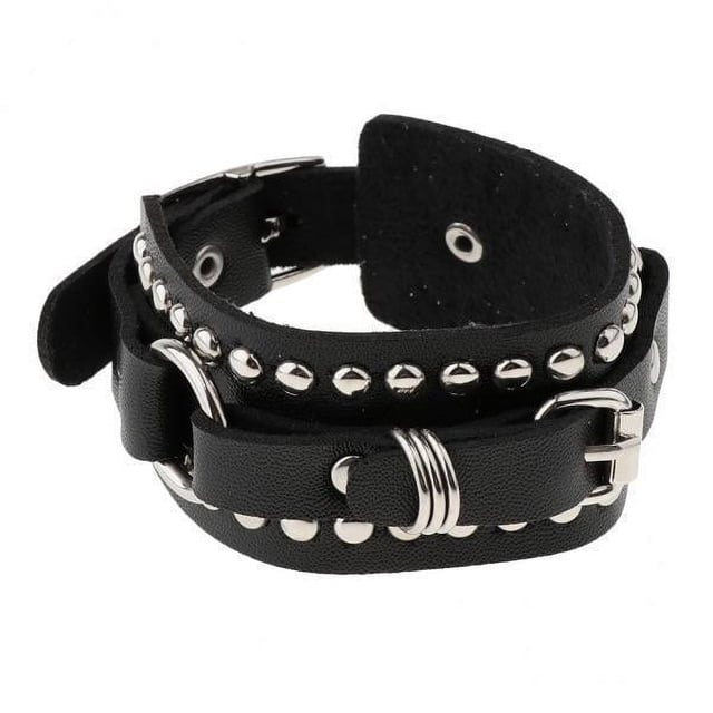 Pulsera de cuero Strade Fareast Limited ajustable Brazalete con cinturón ancho para hombres y mujeres Negro 3 piezas
