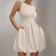 thumbnail image 4 of ZKCCNUK Summer Dresses for Women Ladies Fashion Sleeveless Round-Neck Solid Pocket Dress Short Mini Dresses, 4 of 8