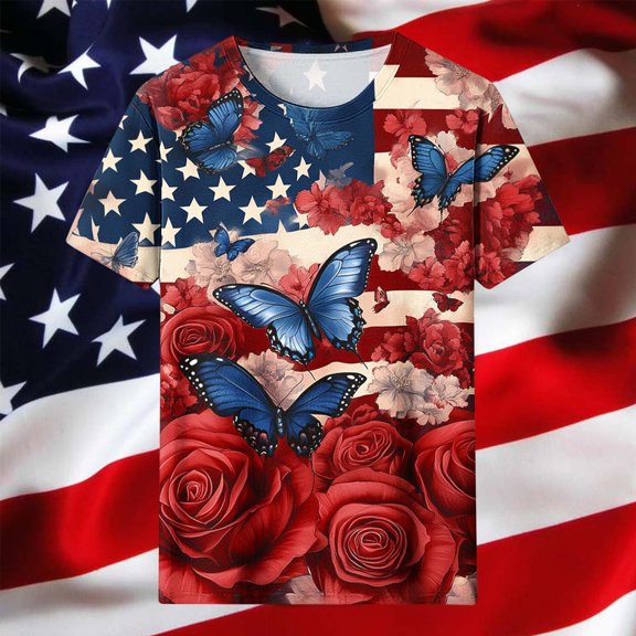 SwiftWear Women's 4th of July Short Sleeve Graphic Tee Relaxed Fit Crew Neck T-Shirt American Flag Print Tops Summer Outfits