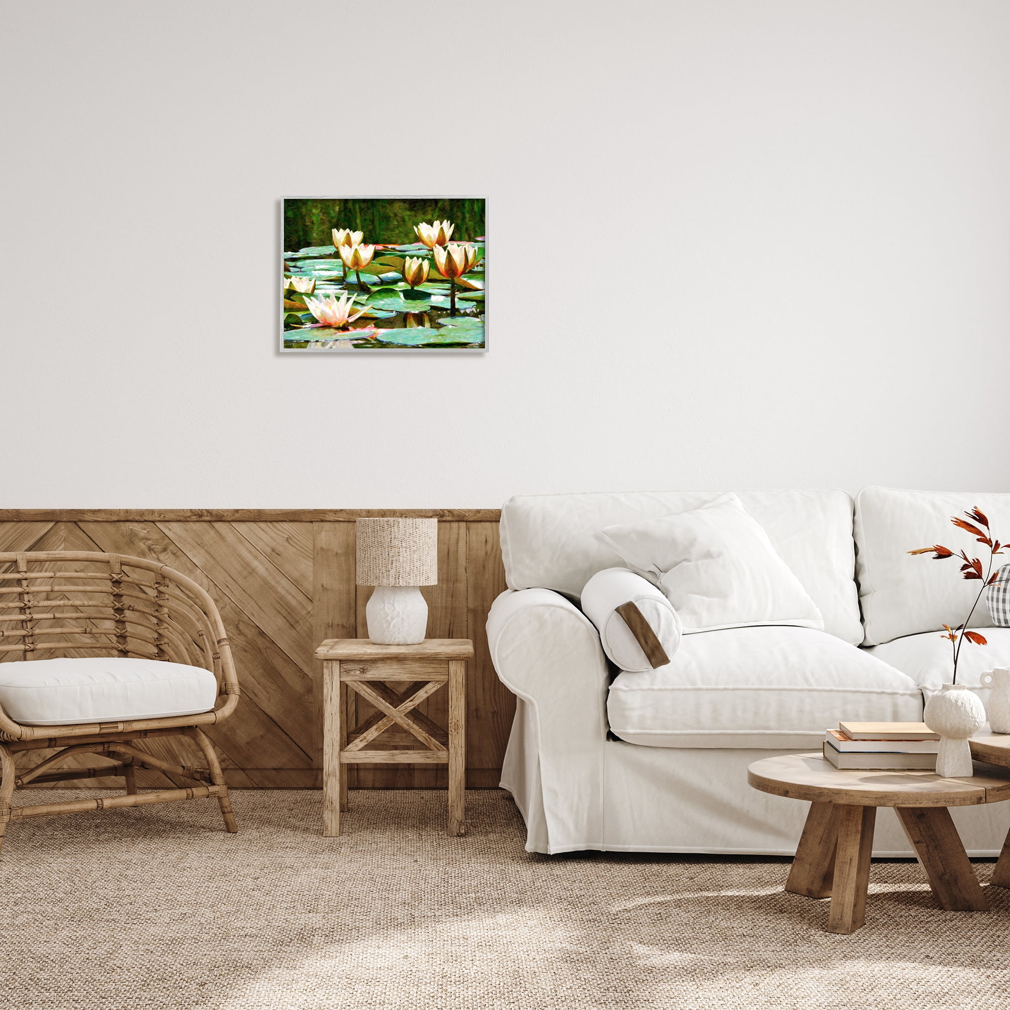 Stupell Industries Pond Lilies Blooming Botanical & Floral Painting Gray Framed Art Print Wall Art, 20 x 16