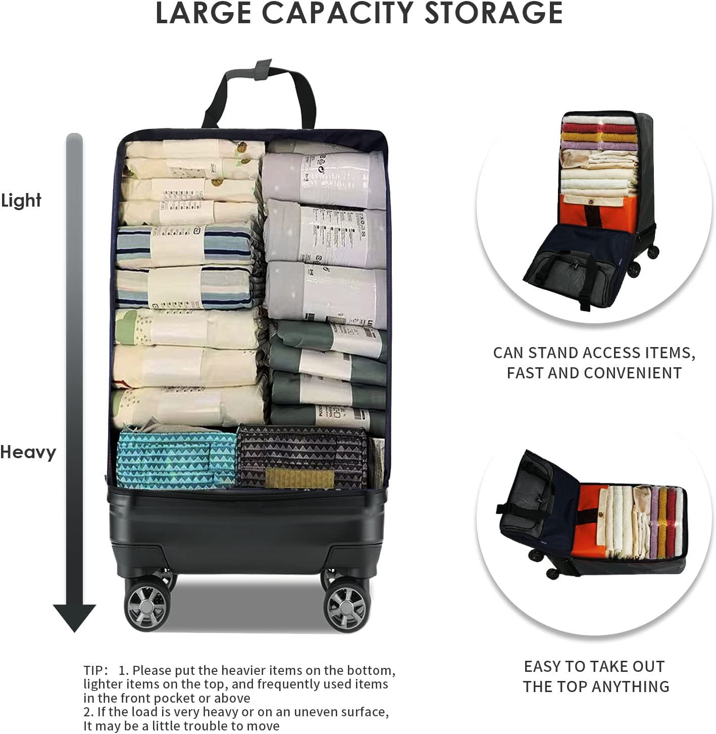 Verage Expandable Foldable Luggage Collapsible Rolling Travel Duffel Bag Lightweight Suitcase with Detachable Spinner Wheels(Black, 24 Inch Expands into 28 Inch)