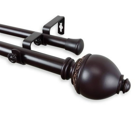 Ramona 1" Double Curtain Rod-Color:Mahogany,Size:120-170"