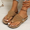 thumbnail image 4 of Rokment Wedges Orthopedic Cork Footbed Thongs Sandals for Women Boho Beach Leather Platform Slides Flip Flops Comfortable Dressy Slip on Slippers Khaki Size 8.5, 4 of 8