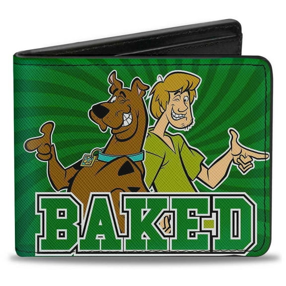 Scooby Doo Wallet, Bifold, Scooby Shaggy Baked Rays Swirl Greens, Vegan Leather