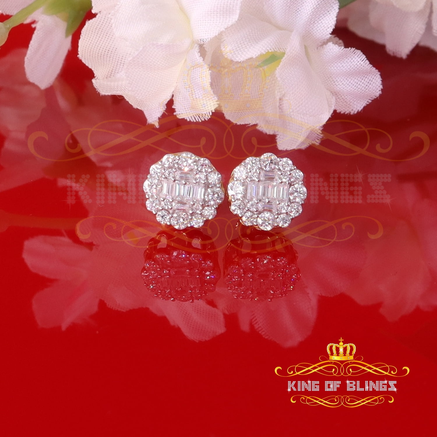 King of Bling's Men's/Womens 925 Silver Yellow 1.00ct VVS 'D' Moissanite Round Stud Earrings