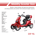 thumbnail image 3 of Secure Adjustable 4-Wheel Mobility Scooter with Charger & Storage, Red, 500 lb Limit, 3 of 9