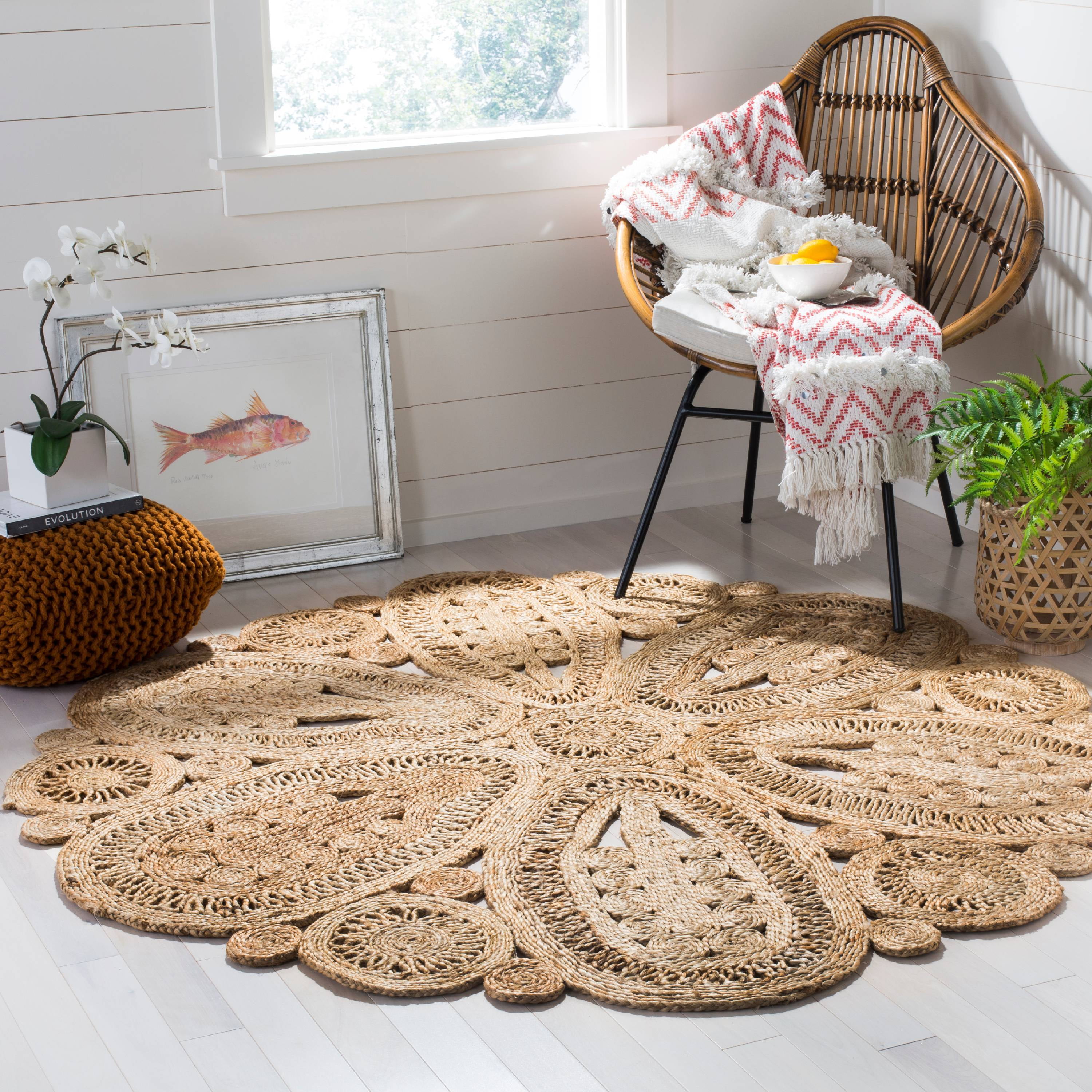 Braided Natural Hand Woven Round Multi Color 7 Feet Jute Rug Area Rug Carpet Mat 