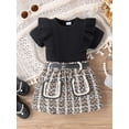 thumbnail image 3 of Wilcliar Kids Girls Summer Skirts Outfits Flying Sleeve Ribbed Tops Plaid Skirt with Belt Sets, 3 of 9