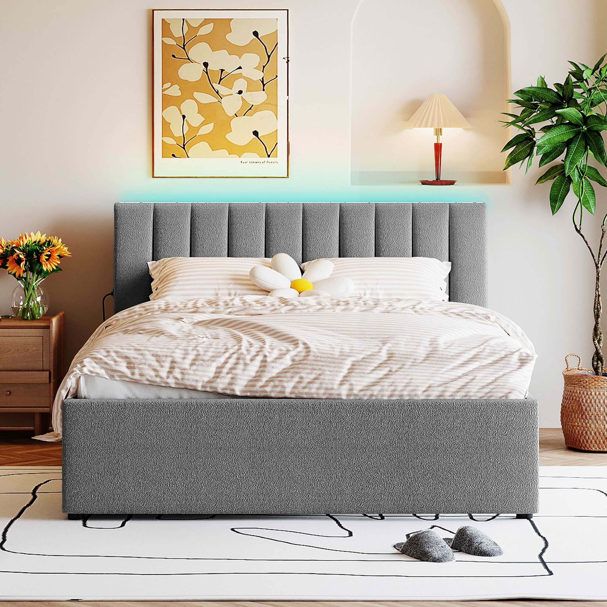 MAYEERTY Sturdy MDF & Particle Board Bed Frame with Extra Sleeping Space & Easy Assembly