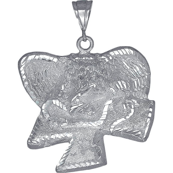 Sterling Silver Eagle Charm Pendant Necklace with Diamond Cut Finish and 24 Inch Figaro Chain
