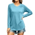 thumbnail image 6 of Josdec Solid V‑Neck T‑Shirt for Women Raglan Long Sleeve Curved Hem Soft Knit Casual Basic Base Tops S‑2XL, 6 of 7