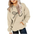 thumbnail image 2 of Cowsor Cute Hoodie for Teen Girls Trendy Bow Print Preppy Hooded Sweatshirts Kids Pullover Long Sleeve School Outfits, 2 of 7