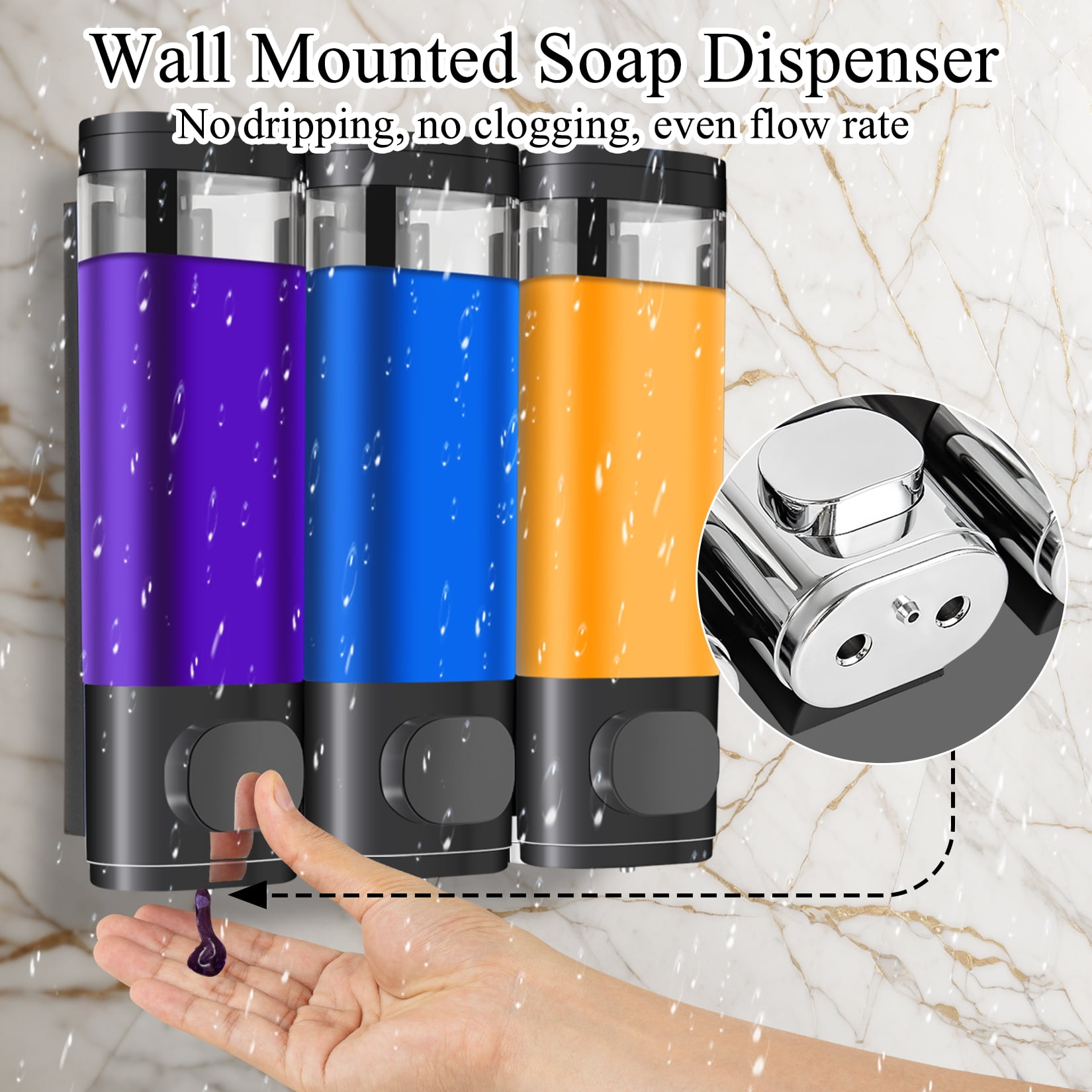 Shampoo Dispenser for Shower, Shower Shampoo Dispenser 3 Chamber, Shower Soap Dispenser Wall Mounted, Suitable for Bathroom, Kitchen, Hotel(Black)