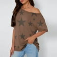 thumbnail image 2 of Women's Off The Shoulder Top Short Sleeve Print Floral Color Casual Home Sports Blouse Coffee, 2 of 6