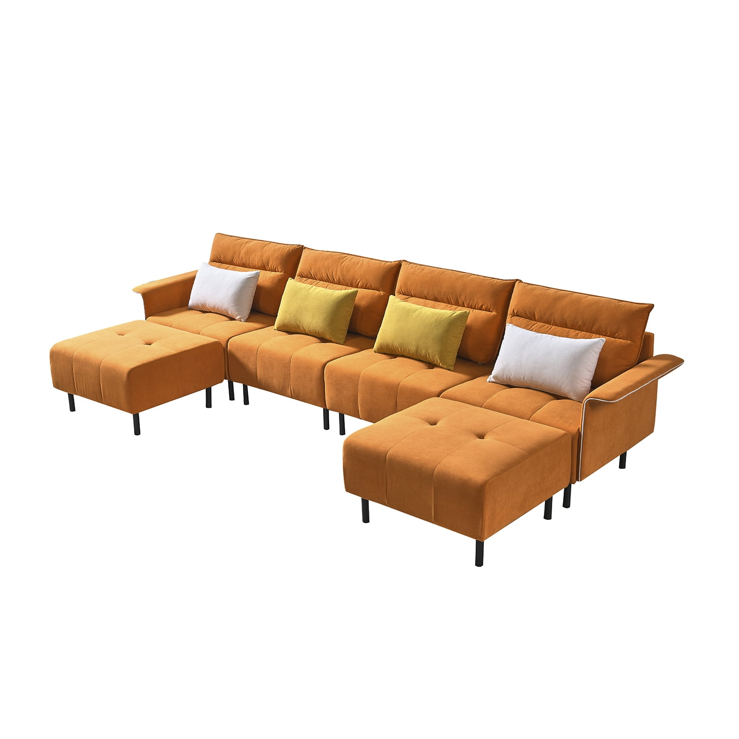 Resenkos Modern Sofa for Living Room Large Velvet Fabric U-Shape Sofa Set for Living Room, Couch for Bedroom Double Extra Wide Chaise Lounge Couch, Orange Resenkos Modern Sofa for Living Room Large Velvet Fabric U-Shape Sofa Set for Living Room, Couch for Bedroom Double Extra Wide Chaise Lounge Couch, Orange