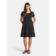 Time and Tru Women's Tiered Cotton Dress with Short Sleeves, Sizes XS-XXXL