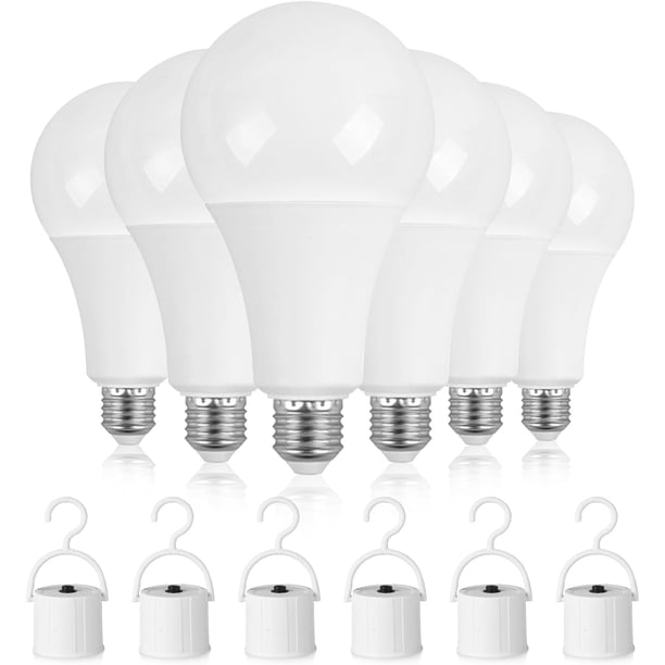 Pack de 6 Focos Recargables para Casa, 6500K, 9W, E27, 100-240 Volts, 800 lumens, Focos Led luz Blanca, Foco LED de Emergencia Portátil, para Apagones, Acampadas al aire libre, Huracanes