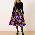 thumbnail image 4 of Fgvctg Womens Valentine's Day Date Night Dress Love Heart Print Vintage Cocktail Dresses Classy Crewneck Dress 1950s Long Sleeve Dressy Elegant Clothes Multicolor M, 4 of 4