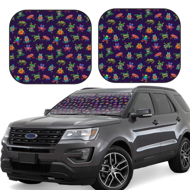 Balery Mexican Frogs Parasol para parabrisas de coche de 2 piezas | Parasol plegable para parabrisas delantero de coche para la mayoría de sedanes-Medium