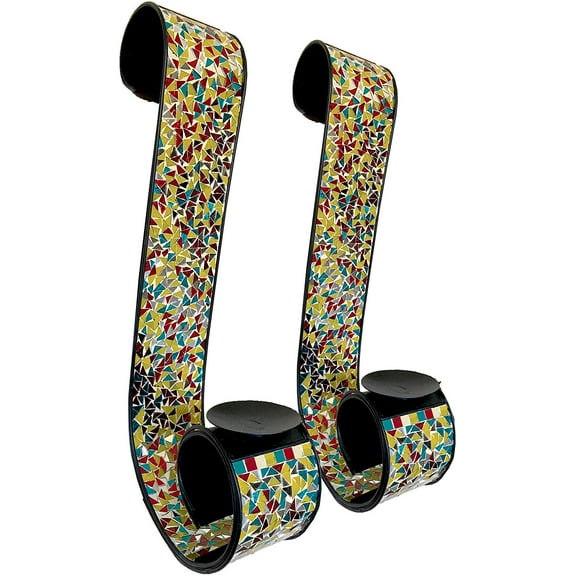 DecorShore Bella Palacio 23" Floor Wall Sconce, Decorative Retro Rainbow Mosaic Metal Candle Holder