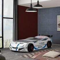 Furniture of America Speeds Kids Twin Platform ABS Plastic Race Car Bed with Trundle, White