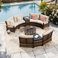 thumbnail image 3 of MEISSALIVVE 9-Piece Half-Moon Curved Outdoor Patio Furniture Set, Sectional Conversation Sofa with Wood Armrests, Coffee & Side Tables for Backyard Deck Garden, Beige, 3 of 9