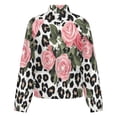 thumbnail image 5 of Jackets for Women Winter Coat Jackets Flannel Stand Collar Jacket(Pink Roses Leopard Print Fabric,Size:S-4XL), 5 of 7