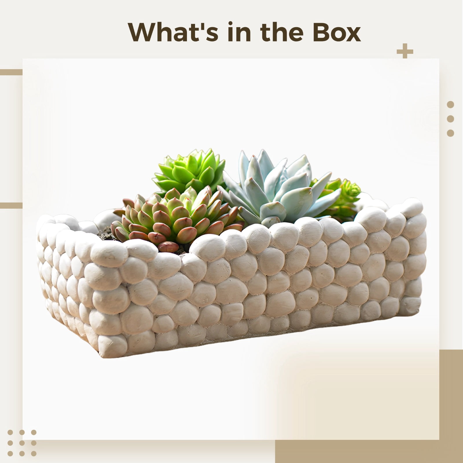Stone Tabletop Succulent Planter, Cement Plant Pot Indoor, Farmhouse Decorative Succulent Flower Pot, Rectangular Beautiful Modern Plant Tabletop Display