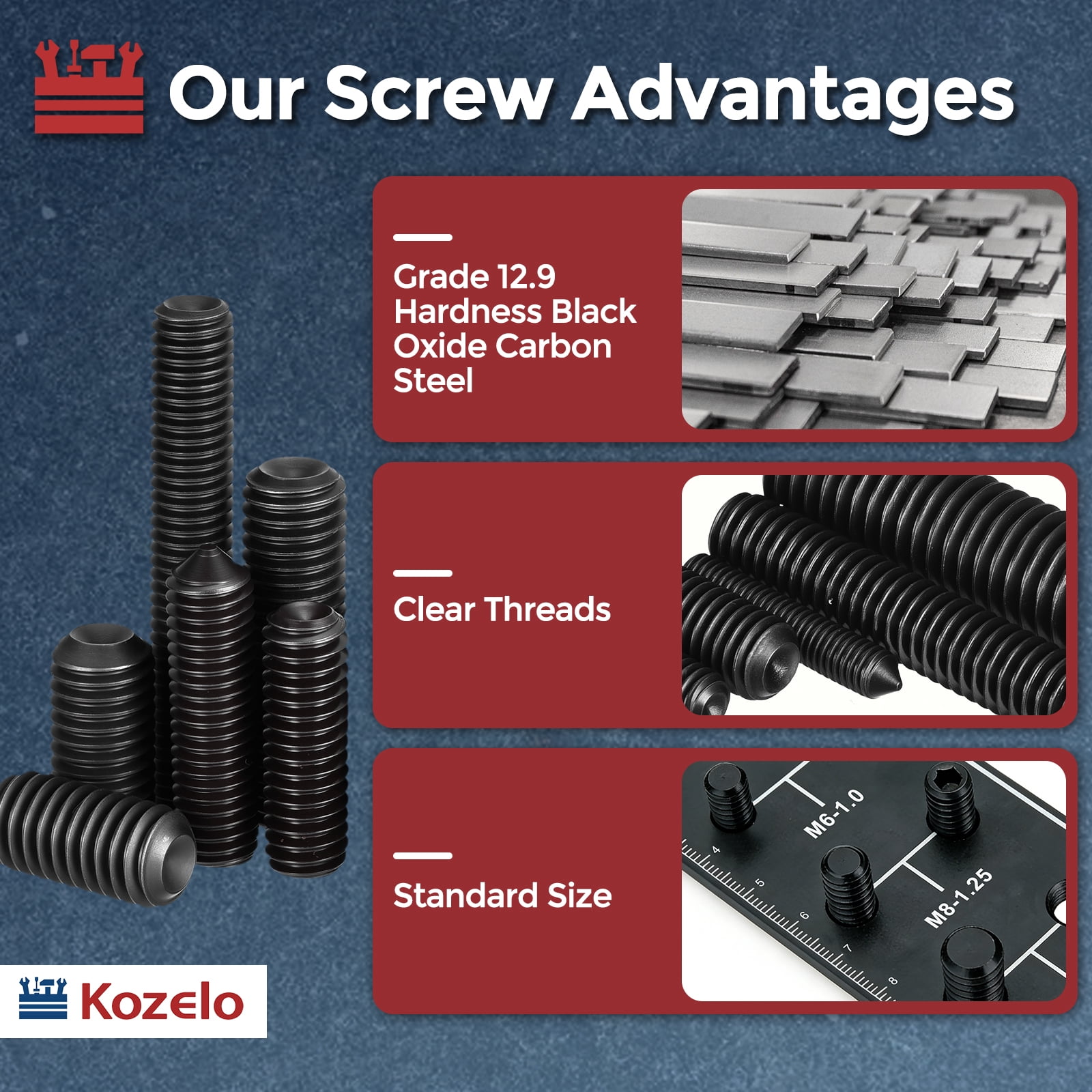 Uxcell 25Pcs Cup Point Socket Set Screws - [5/16"-18x2"] Carbon Steel - Black Oxide Finish Hex Socket Grub Set Screws with Hex Key Wrench for Door Handles, Knobs & Light Fixtures