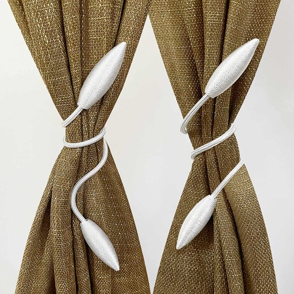 Valea Home 2 Pieces Curtain Tiebacks Clips Creative Window Drape Twist Tie Backs European Style Custom Made Curtain Holders Decorative Draperies Holdbacks, White