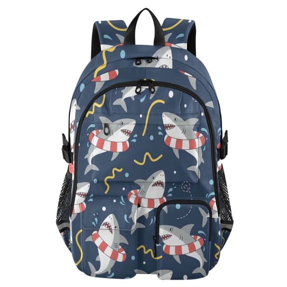 DIXRUYEE Cute Shark Swim Blue Backpack for School 14”Laptop Compatible with Reflective Safety Strips