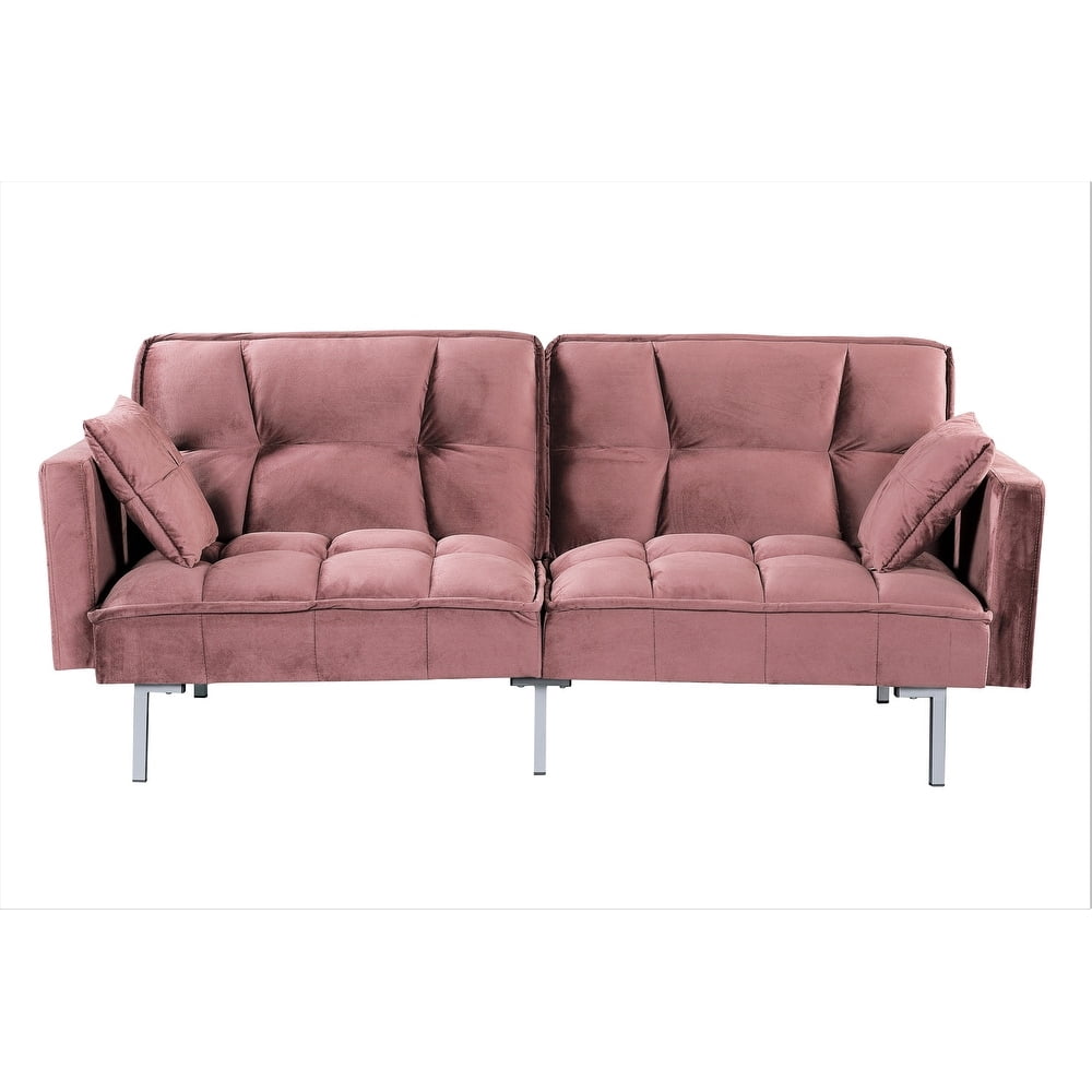 Uspridefurniture Bernal 75.6"W Velvet Futon Sofa Bed Sleeper, Rose