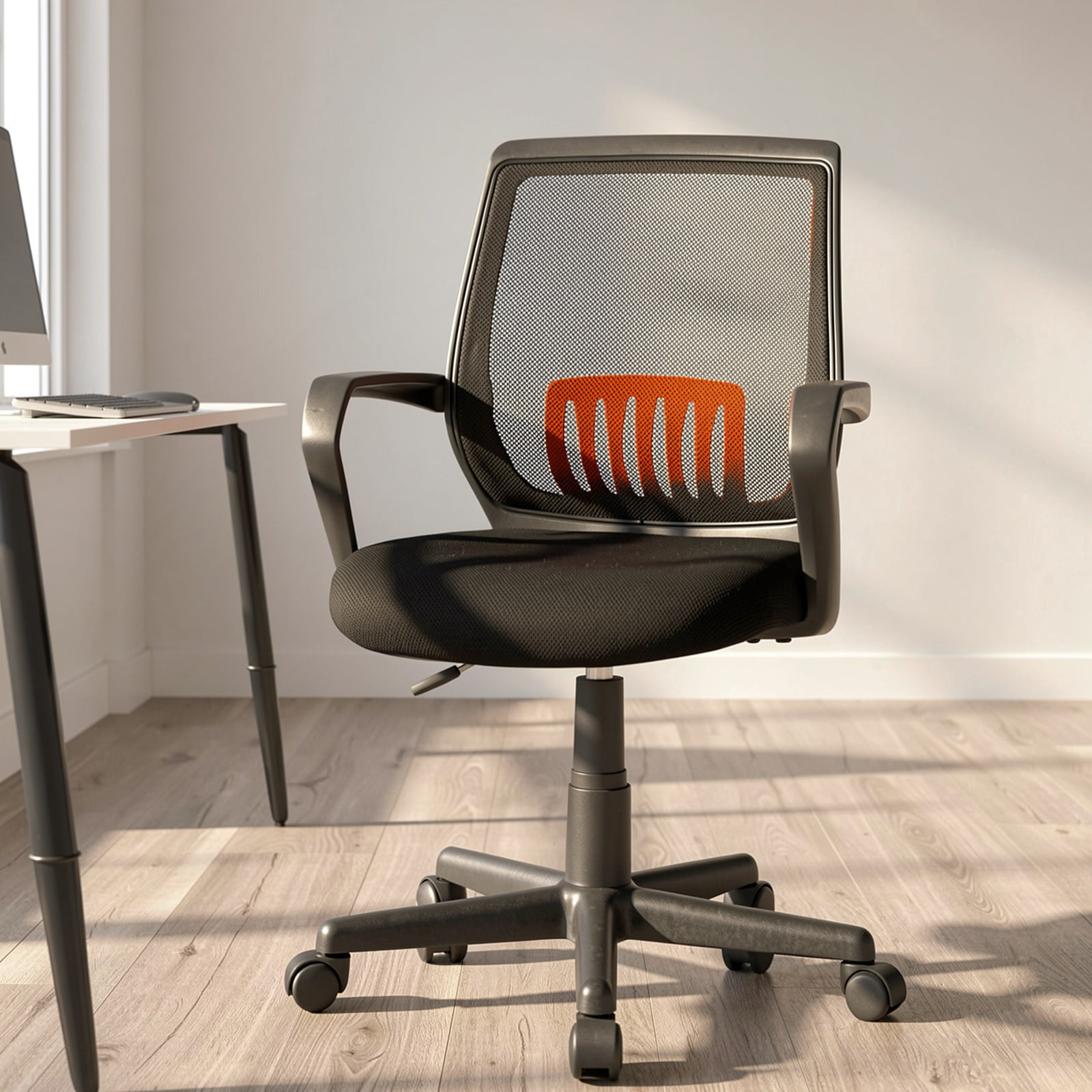 Furnibear Ergonomic Mesh Office Chair with Lumbar Support, Mid-Back Swivel Executive Desk Chair Adjustable Height for Home Office, Black