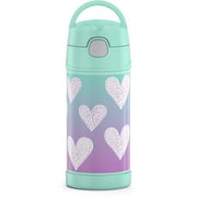 Thermos Kids Stainless Steel Vacuum Insulated Funtainer Straw Bottle, Purple Hearts, 12oz