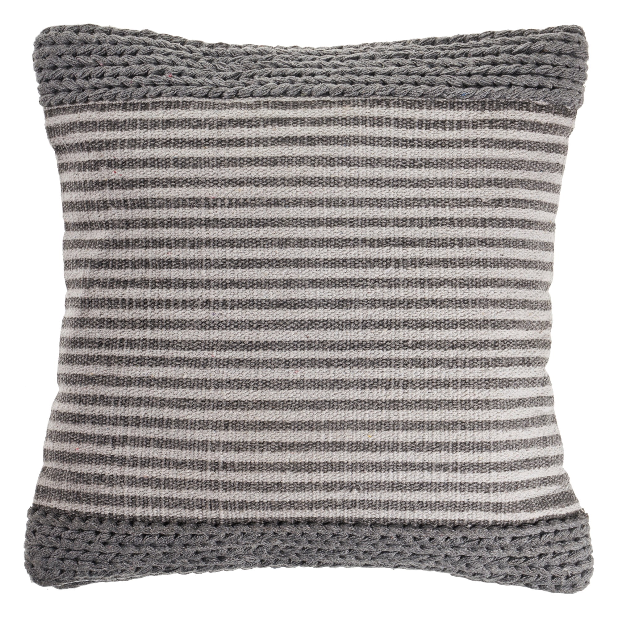 Harlow Hill Gray/Ivory Striped Farmhouse Cotton Blend Throw Pillow Cover, 20" x 20"