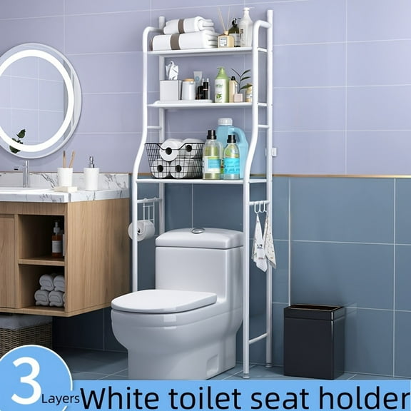 Classic 3-Tier Metal Over-Toilet Storage Rack, Adjustable Freestanding Shelf for Bathroom Organization.