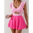 thumbnail image 3 of SKQIT Women's Ruffle Sleeve Cross Wrap Cutout Swim Dress, One Piece Tummy Control Bathing Suit, 3 of 6