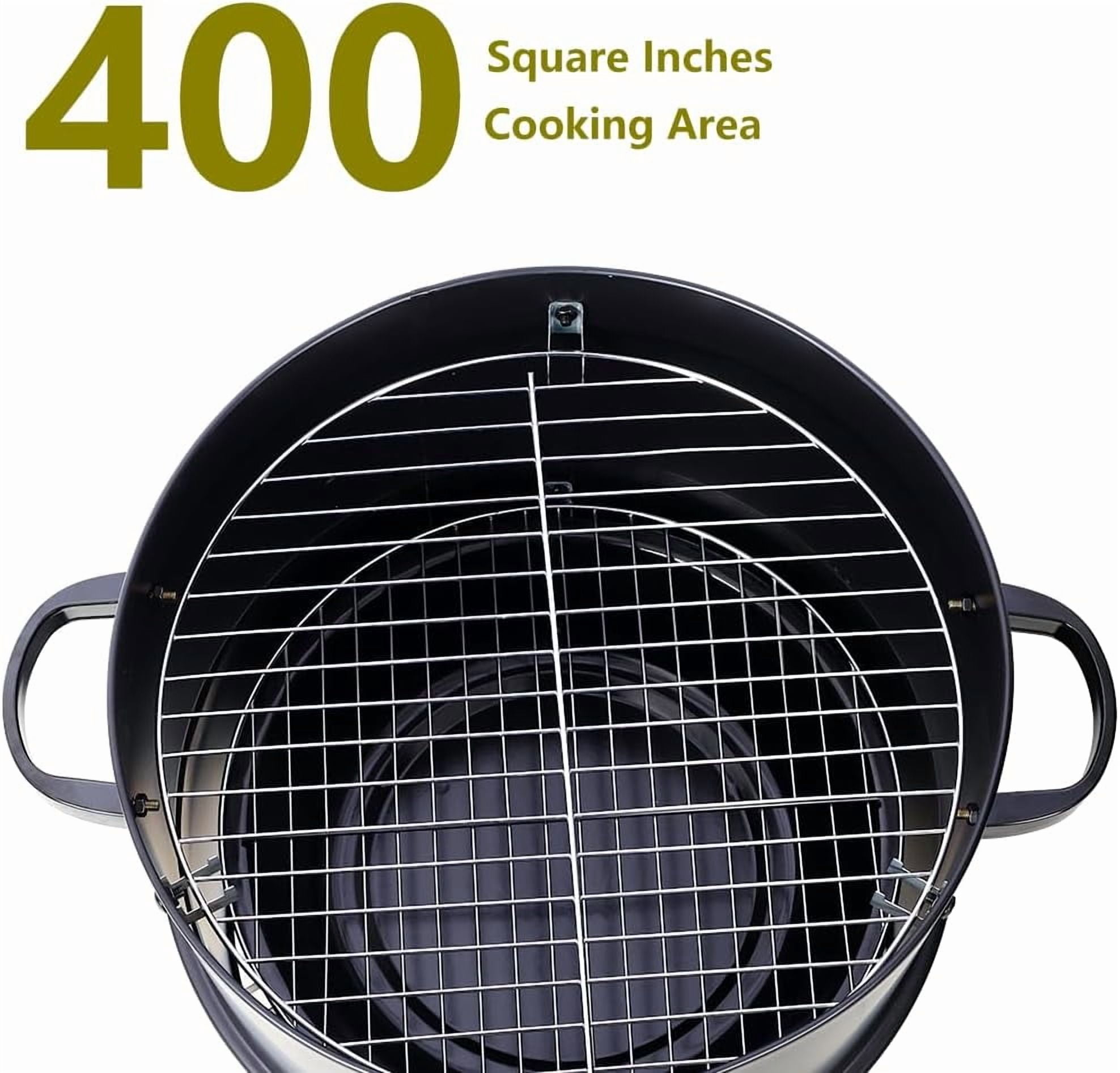 Acekid 16 inch Charcoal Smoker 3-in-1 Portable Heavy Duty Vertical BBQ Grill Meat Cooker Fire Pit with Built-in Thermometers Air Vent Black