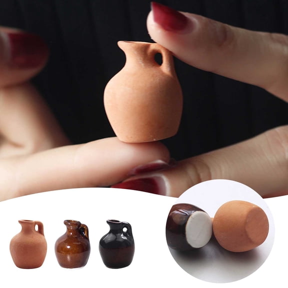 Novelty Funny Toy Mini Ceramic Dollhouse Accessories Tiny Flower Vase & Jug Set for Play and Home Decoration