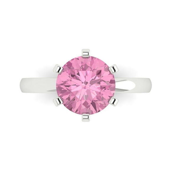 Clara Pucci 14K White Gold 3ct Pink Solitaire Ring for Women