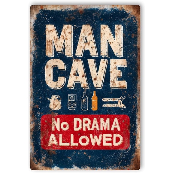 Man Cavve No Drama Allowed Metal Poster by DC | Vintage Tin Sign Wall Art for Indoor Use | 12x18" Rust-Free Aluminum Decor for Man Cavve | UV Protected & Weatherproof Print | Made in USA