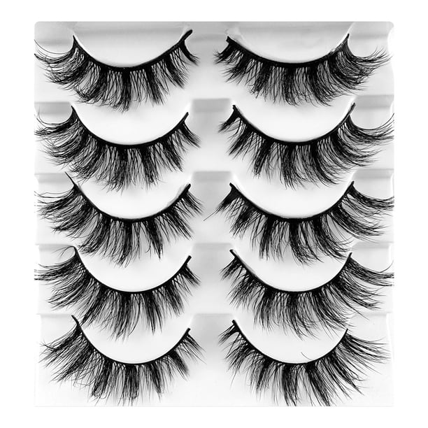 5 pares de pestañas postizas de varias capas: aspecto natural y esponjoso, suaves y ligeras, fáciles de aplicar para el maquillaje de ojos diario o de fiesta