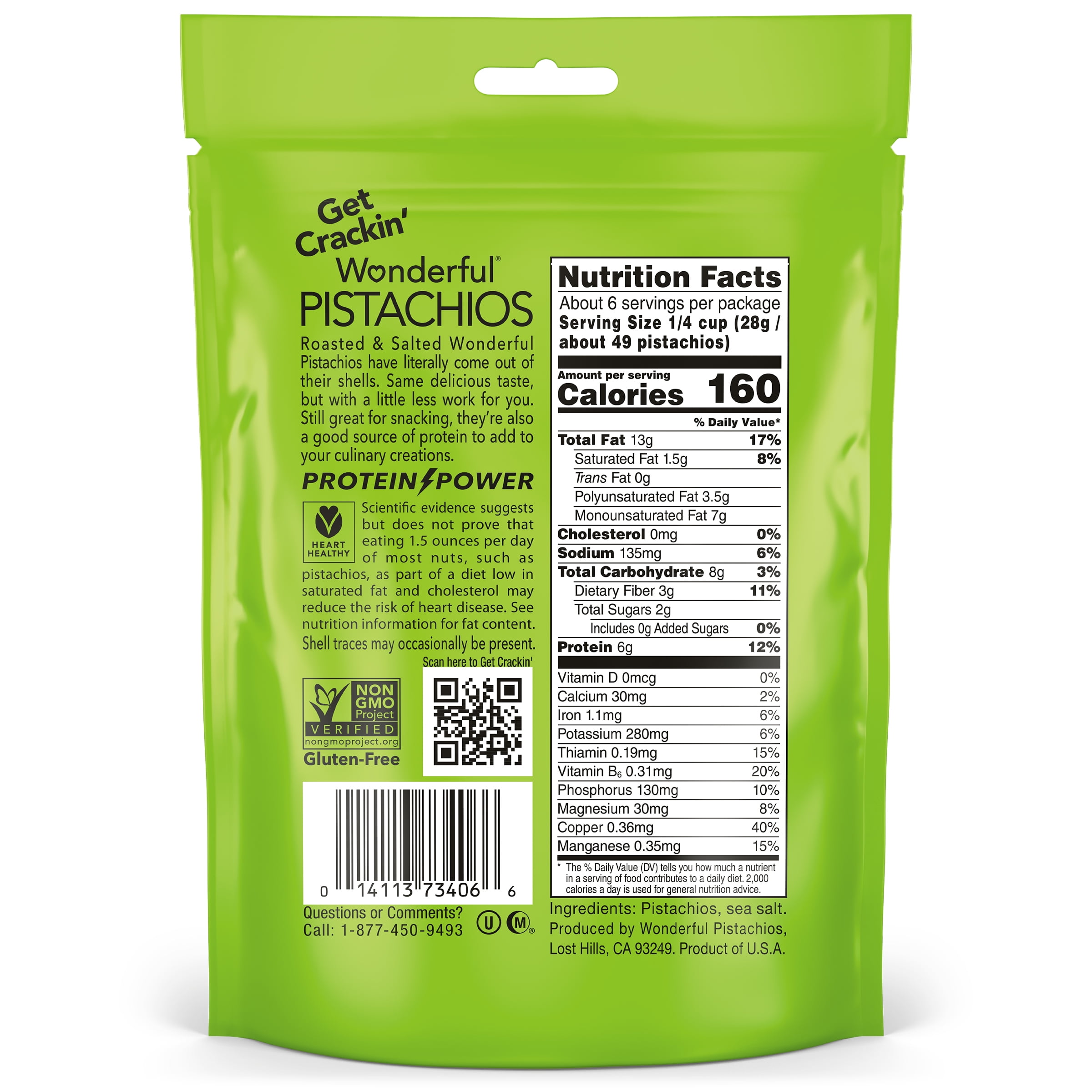 (7 pack) Wonderful Pistachios No Shells Roasted & Salted Nuts, 6 Ounce Bag