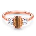 thumbnail image 3 of Gem Stone King 18K Rose Gold Plated Silver Ring Tiger Eye Moissanite Colorless DEF (1.71 Cttw), 3 of 7