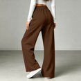 thumbnail image 6 of Wide Leg Sweatpants Women Fall Winter Mid Weight Solid Color Elastic High Waist Straight Leg Casual Pants with Pockets, 6 of 8