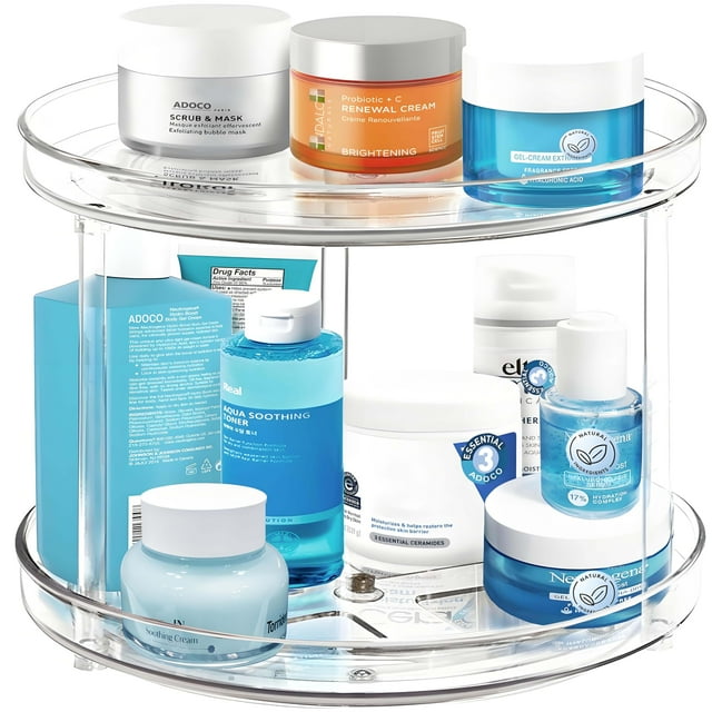 Organizador de baño Lazy Susan Adoco, 2 niveles, transparente, 23,5 cm